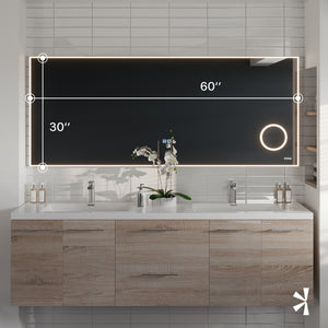 Eviva Illuminate 60" x 30" Rectangular Chrome Aluminum Framed Mirror
