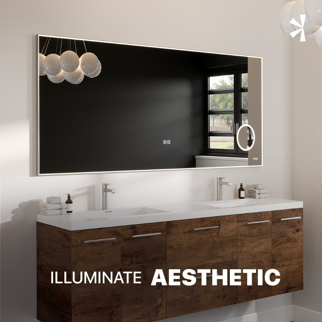 Eviva Illuminate 60" x 30" Rectangular Chrome Aluminum Framed Mirror