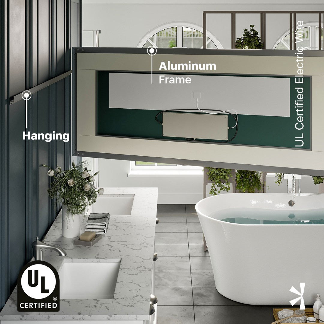 Eviva Illuminate 60" x 30" Rectangular Chrome Aluminum Framed Mirror