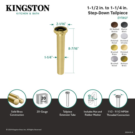 Possibility EVT8125 1-1/2" to 1-1/4" Step-Down Tailpiece, 8" Length, Oil Rubbed Bronze