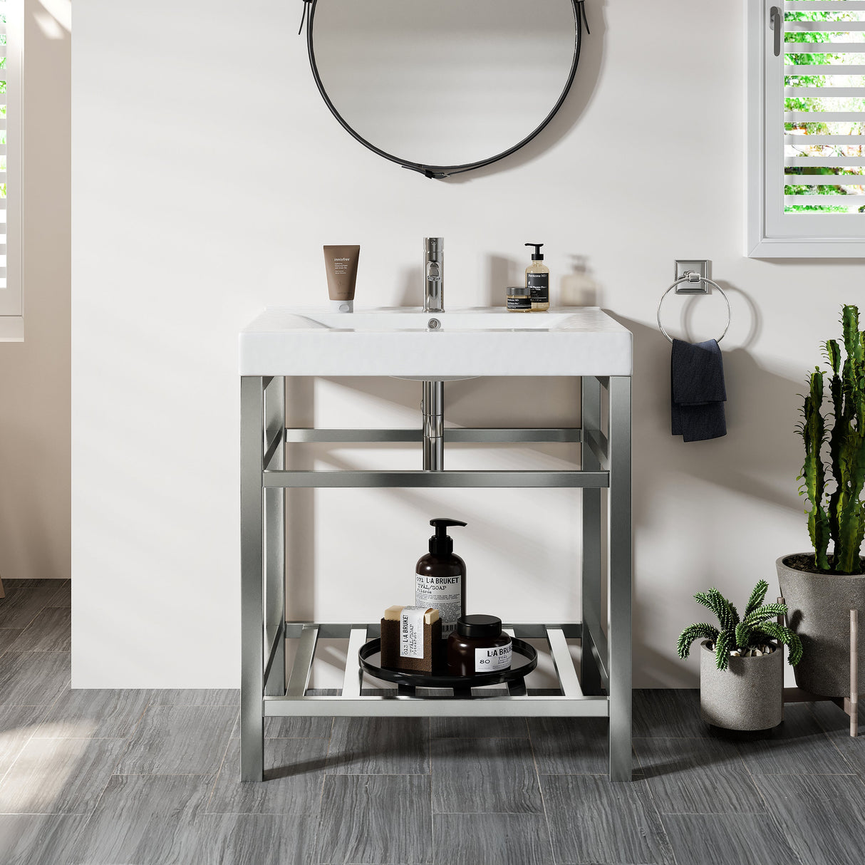 Stone 24 in. White Single Sink Bath Vanity with Porcelain Top and Integrated Sink