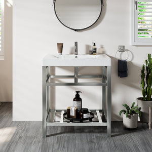 Stone 24 in. White Single Sink Bath Vanity with Porcelain Top and Integrated Sink