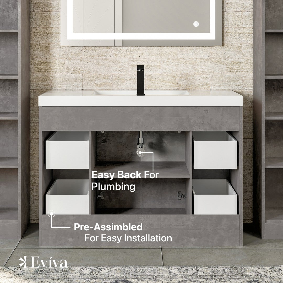 Lugano 42 in. Concrete Gray Single Sink Bath Vanity with Acrylic Top and Integrated Sink