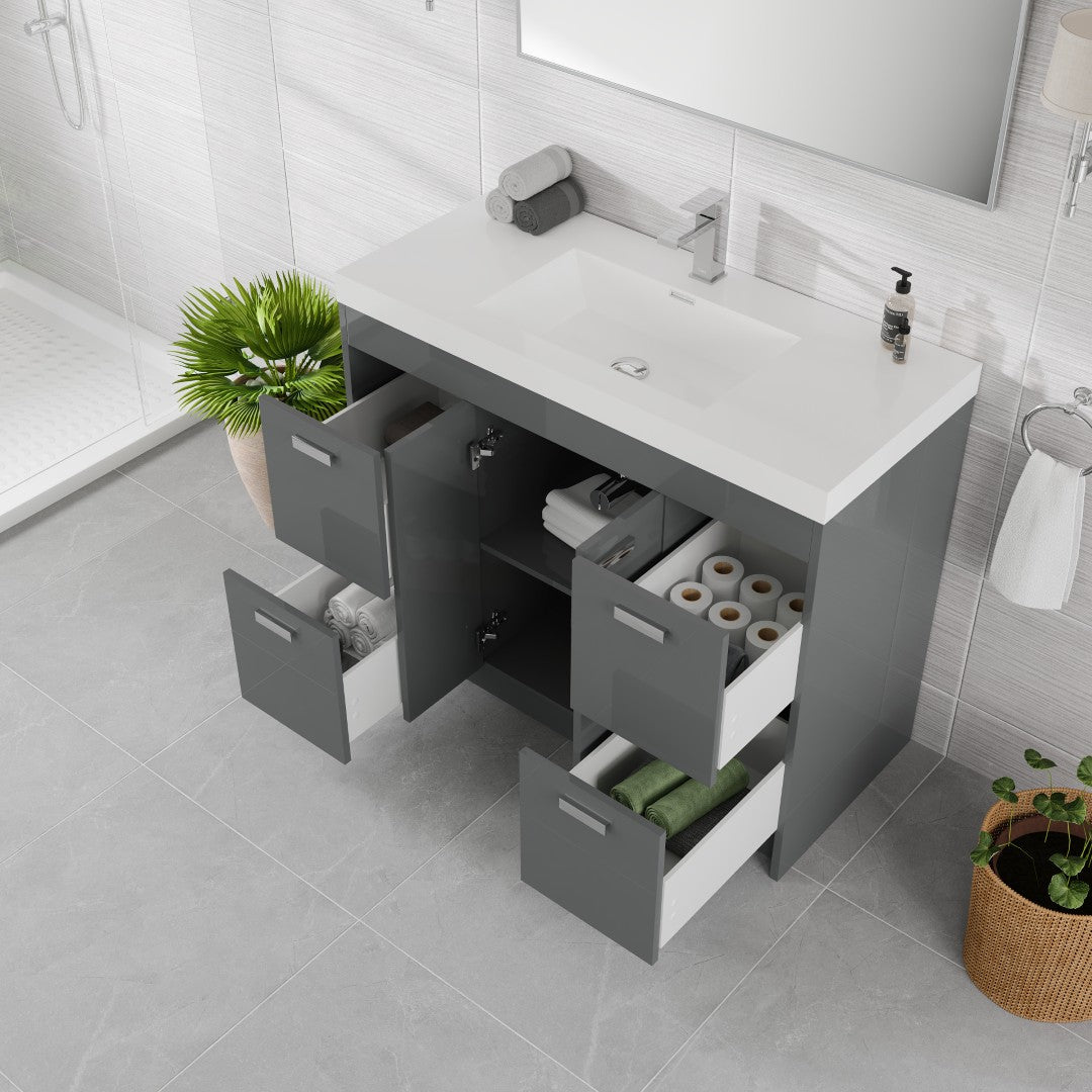Lugano 42 in. Gray Single Sink Bath Vanity with Acrylic Top and Integrated Sink