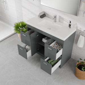 Lugano 42 in. Gray Single Sink Bath Vanity with Acrylic Top and Integrated Sink
