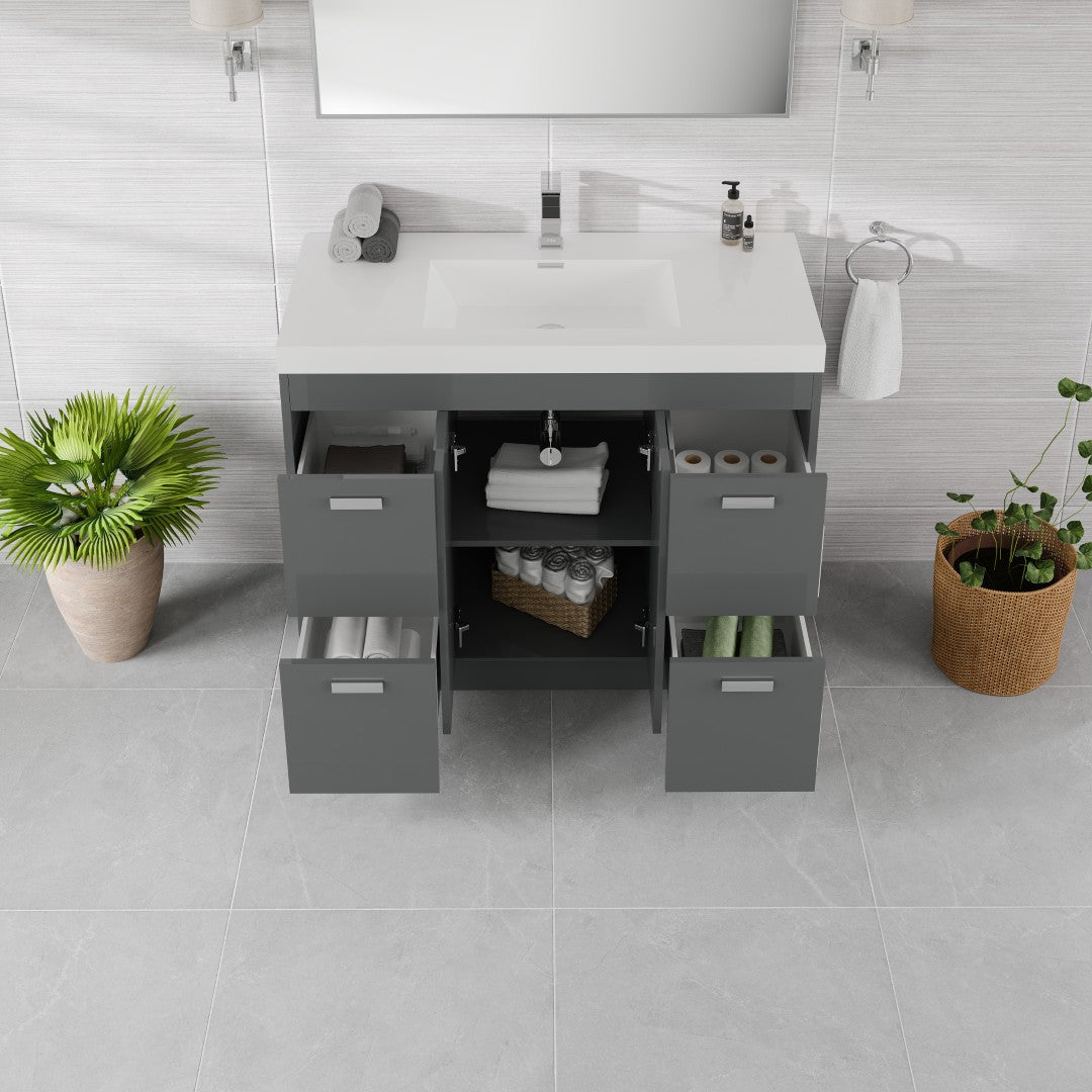 Lugano 42 in. Gray Single Sink Bath Vanity with Acrylic Top and Integrated Sink