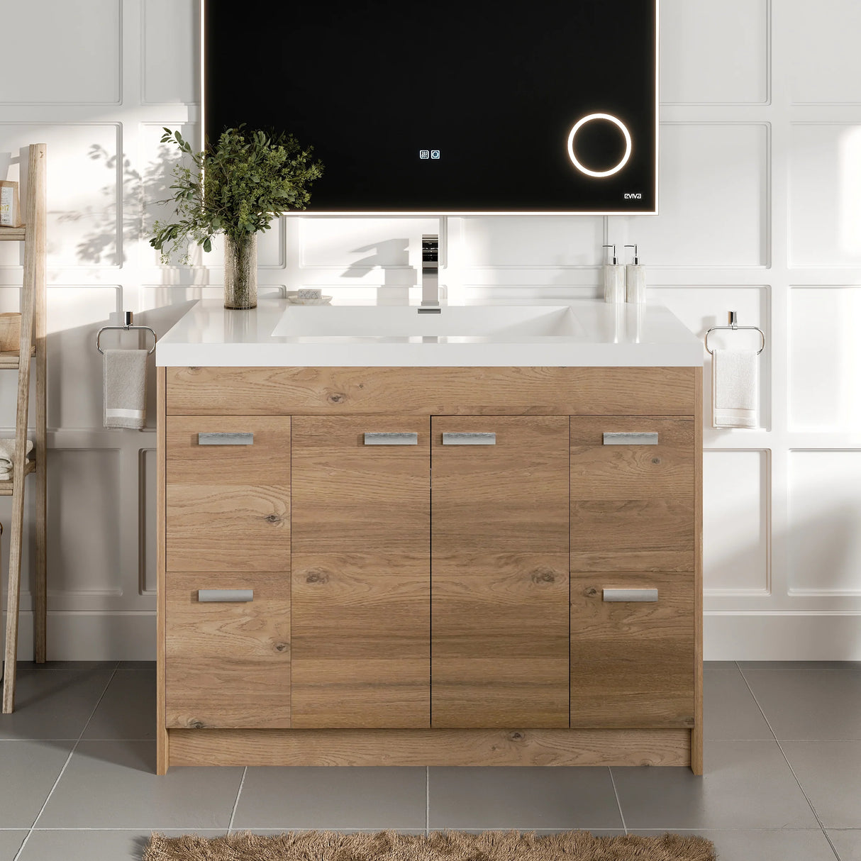 Lugano 42 in. Natural Oak Single Sink Bath Vanity with Acrylic Top and Integrated Sink