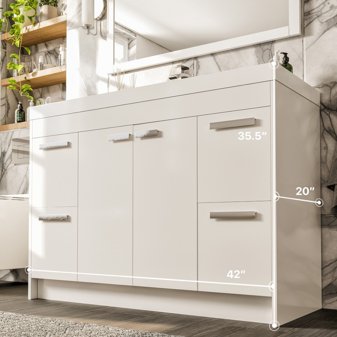 Lugano 42 in. White Single Sink Bath Vanity with Acrylic Top and Integrated Sink