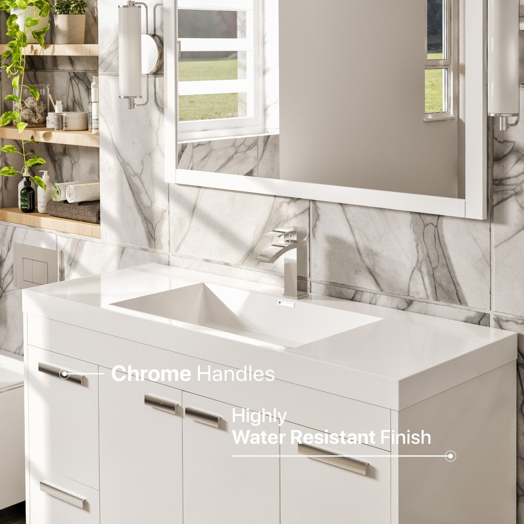 Lugano 42 in. White Single Sink Bath Vanity with Acrylic Top and Integrated Sink