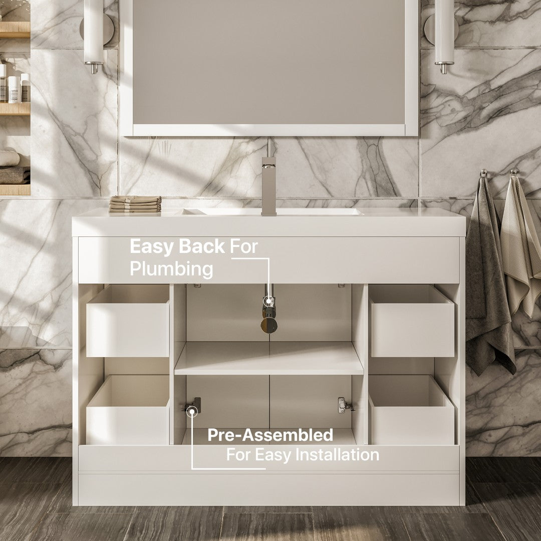 Lugano 42 in. White Single Sink Bath Vanity with Acrylic Top and Integrated Sink