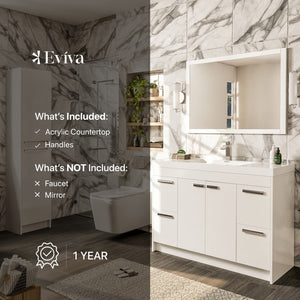 Lugano 42 in. White Single Sink Bath Vanity with Acrylic Top and Integrated Sink