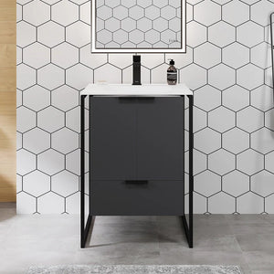 Onyx 26 in. Gray Wall Mount Single Sink Bath Vanity with Solid Surface Top and Integrated Sink