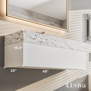 Fritti 48 in. White Wall Mount Single Sink Bath Vanity with Carrara Marble Top and Integrated Sink