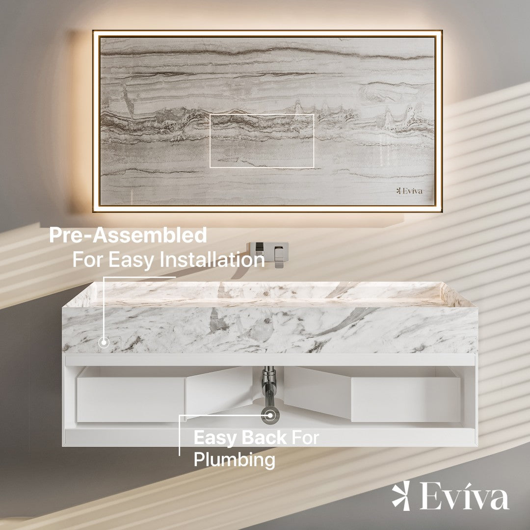 Fritti 48 in. White Wall Mount Single Sink Bath Vanity with Carrara Marble Top and Integrated Sink