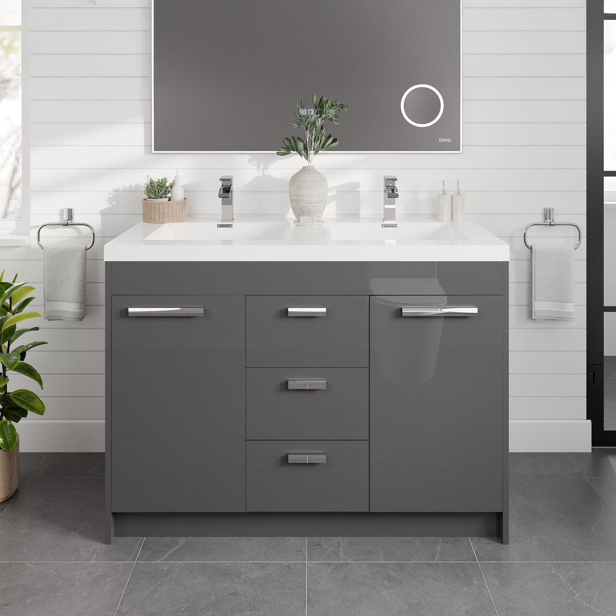 Lugano 48 in. Gray Double Sink  Bath Vanity with Acrylic Top and Integrated Sinks