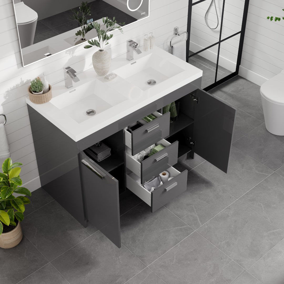 Lugano 48 in. Gray Double Sink  Bath Vanity with Acrylic Top and Integrated Sinks