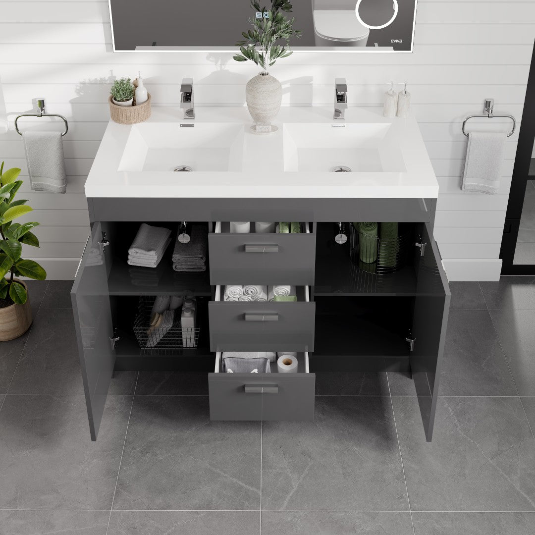 Lugano 48 in. Gray Double Sink  Bath Vanity with Acrylic Top and Integrated Sinks