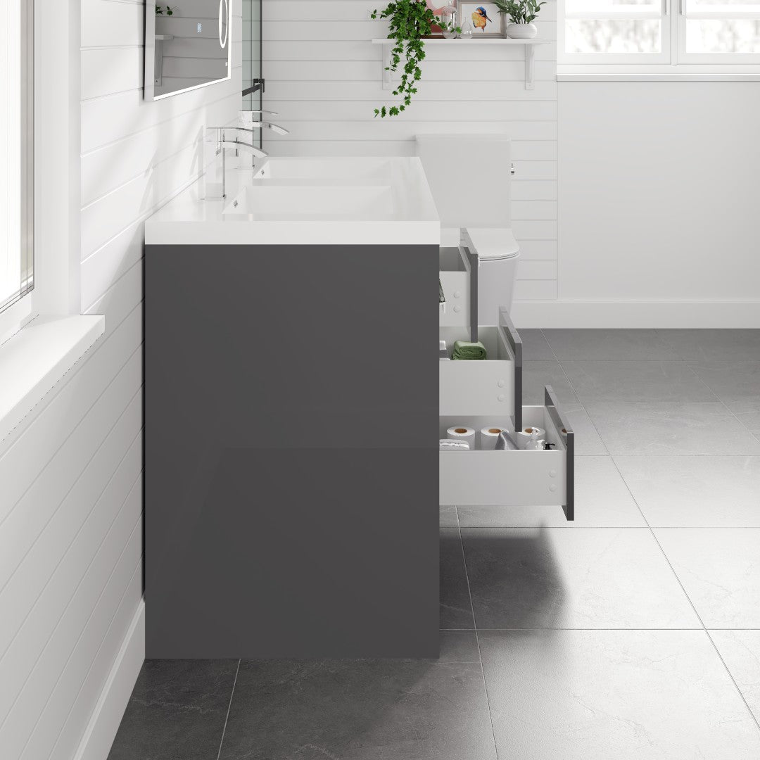 Lugano 48 in. Gray Double Sink  Bath Vanity with Acrylic Top and Integrated Sinks
