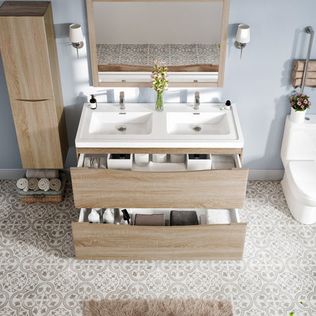 Smile 48 in. White Oak Double Sink  Bath Vanity with Acrylic Top and Integrated Sinks