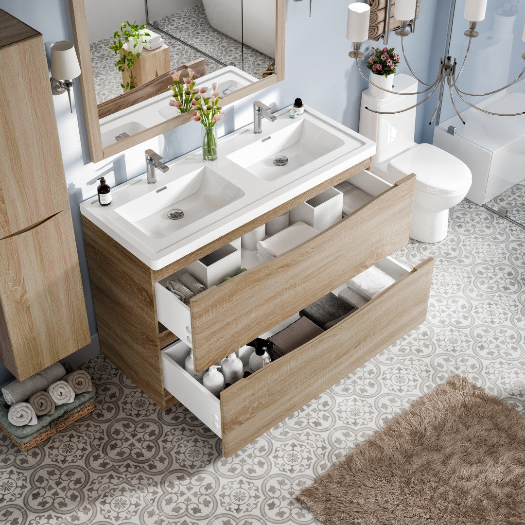Smile 48 in. White Oak Double Sink  Bath Vanity with Acrylic Top and Integrated Sinks