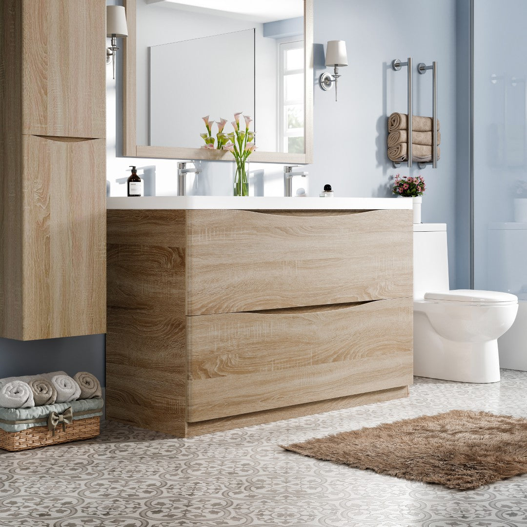 Smile 48 in. White Oak Double Sink  Bath Vanity with Acrylic Top and Integrated Sinks