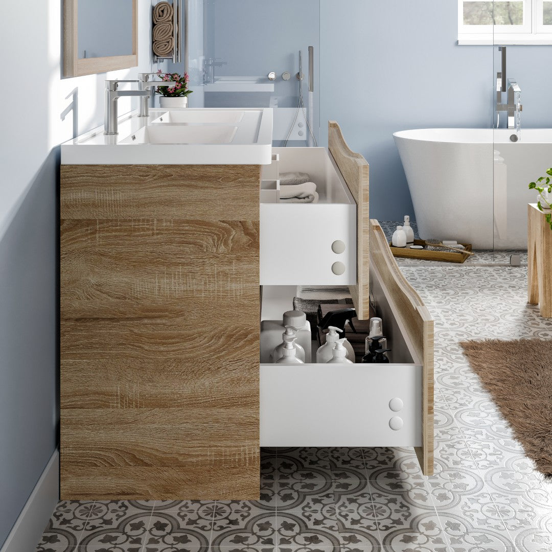 Smile 48 in. White Oak Double Sink  Bath Vanity with Acrylic Top and Integrated Sinks