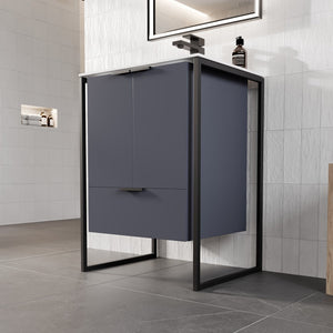 Moma 24 in. Blue Single Sink Bath Vanity with Solid Surface Top and Integrated Sink