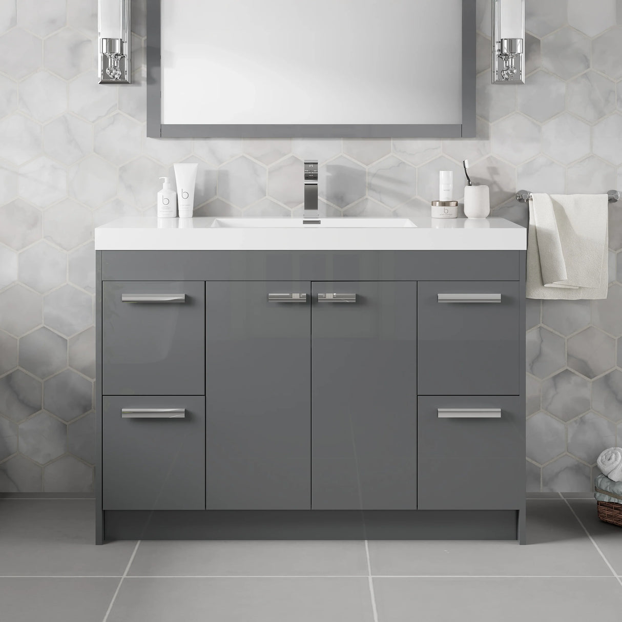 Lugano 48 in. Gray Single Sink Bath Vanity with Acrylic Top and Integrated Sink