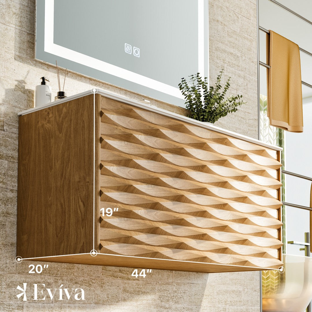 Oahu 44 in. Oak Wall Mount Single Sink Bath Vanity with Solid Surface Top and Integrated Sink