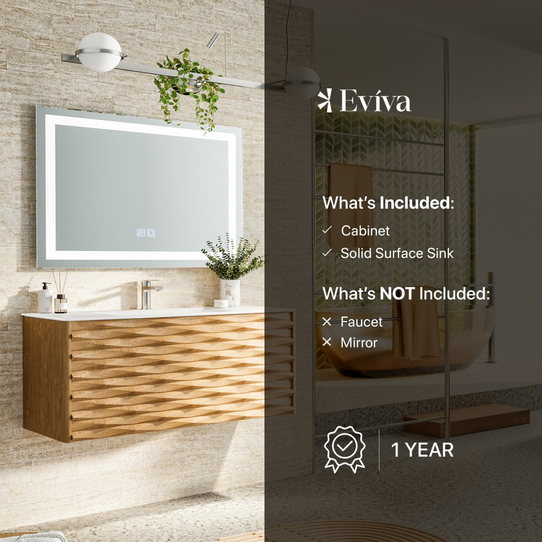 Oahu 44 in. Oak Wall Mount Single Sink Bath Vanity with Solid Surface Top and Integrated Sink