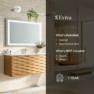 Oahu 44 in. Oak Wall Mount Single Sink Bath Vanity with Solid Surface Top and Integrated Sink