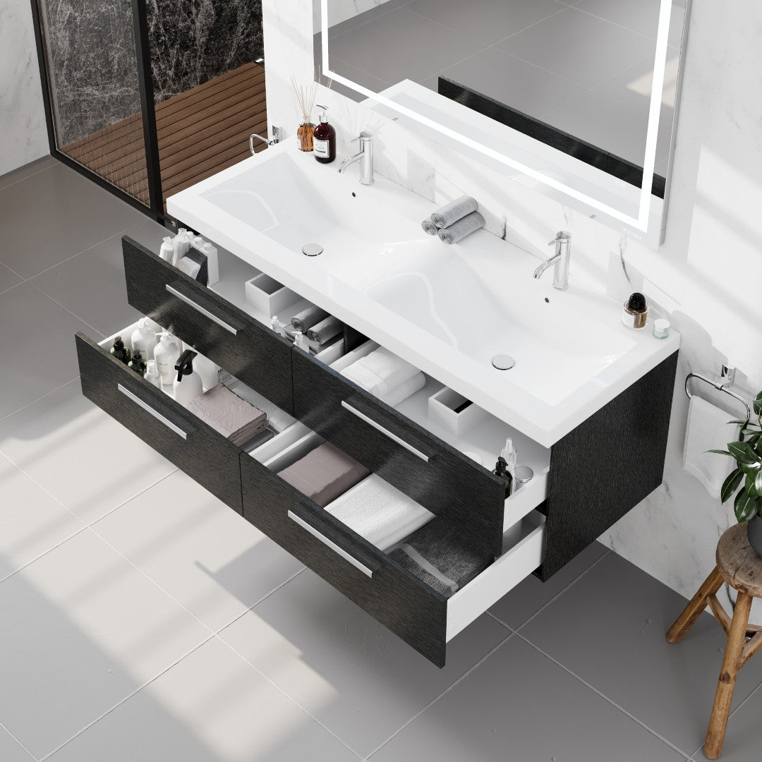 Surf 57 in. Blackwood Wall Mount Double Sink  Bath Vanity with Acrylic Top and Integrated Sinks