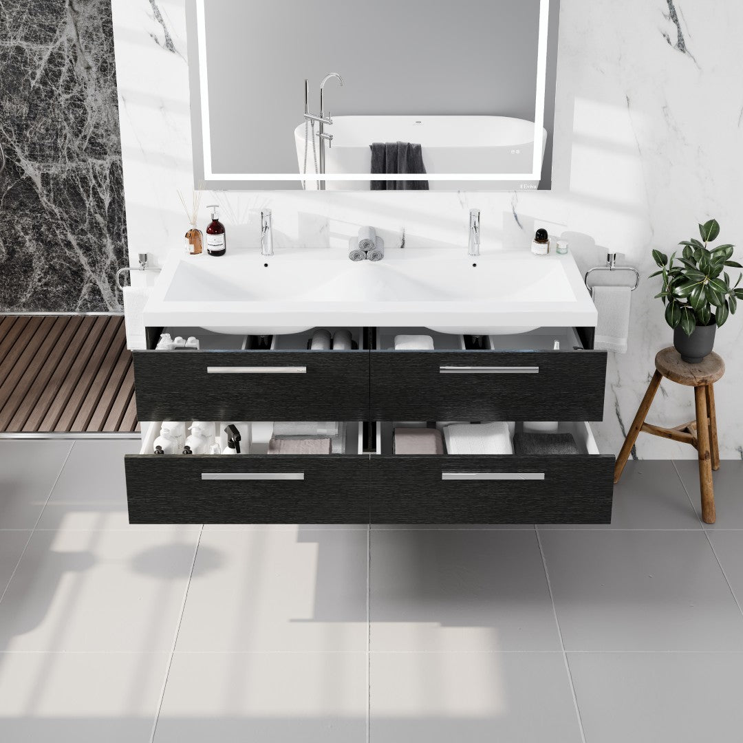 Surf 57 in. Blackwood Wall Mount Double Sink  Bath Vanity with Acrylic Top and Integrated Sinks