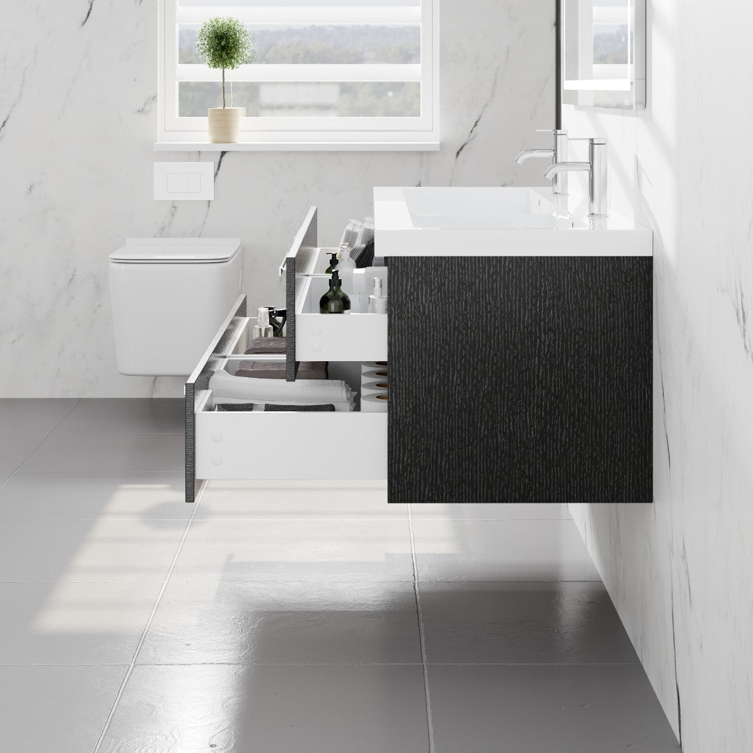 Surf 57 in. Blackwood Wall Mount Double Sink  Bath Vanity with Acrylic Top and Integrated Sinks