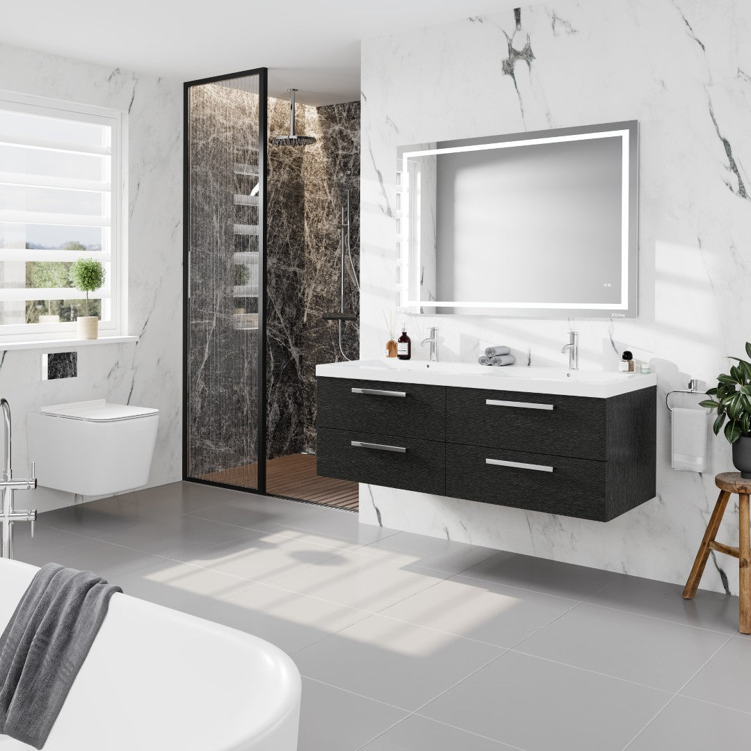 Surf 57 in. Blackwood Wall Mount Double Sink  Bath Vanity with Acrylic Top and Integrated Sinks