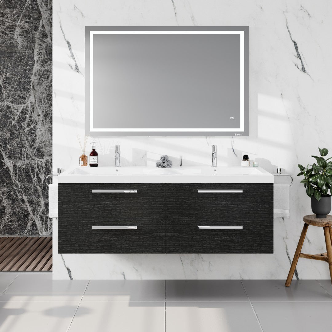 Surf 57 in. Blackwood Wall Mount Double Sink  Bath Vanity with Acrylic Top and Integrated Sinks