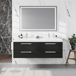 Surf 57 in. Blackwood Wall Mount Double Sink  Bath Vanity with Acrylic Top and Integrated Sinks