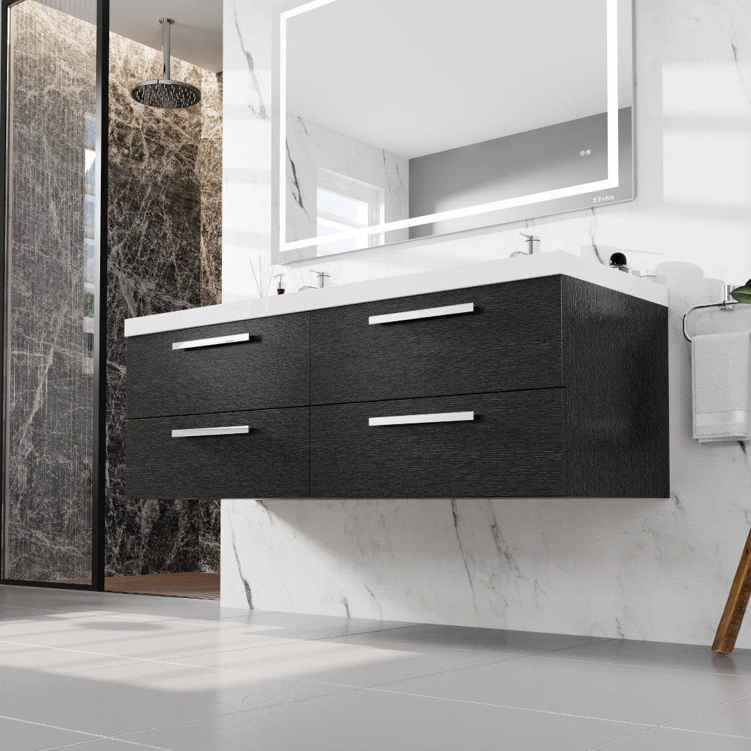 Surf 57 in. Blackwood Wall Mount Double Sink  Bath Vanity with Acrylic Top and Integrated Sinks