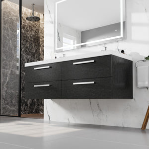 Surf 57 in. Blackwood Wall Mount Double Sink  Bath Vanity with Acrylic Top and Integrated Sinks