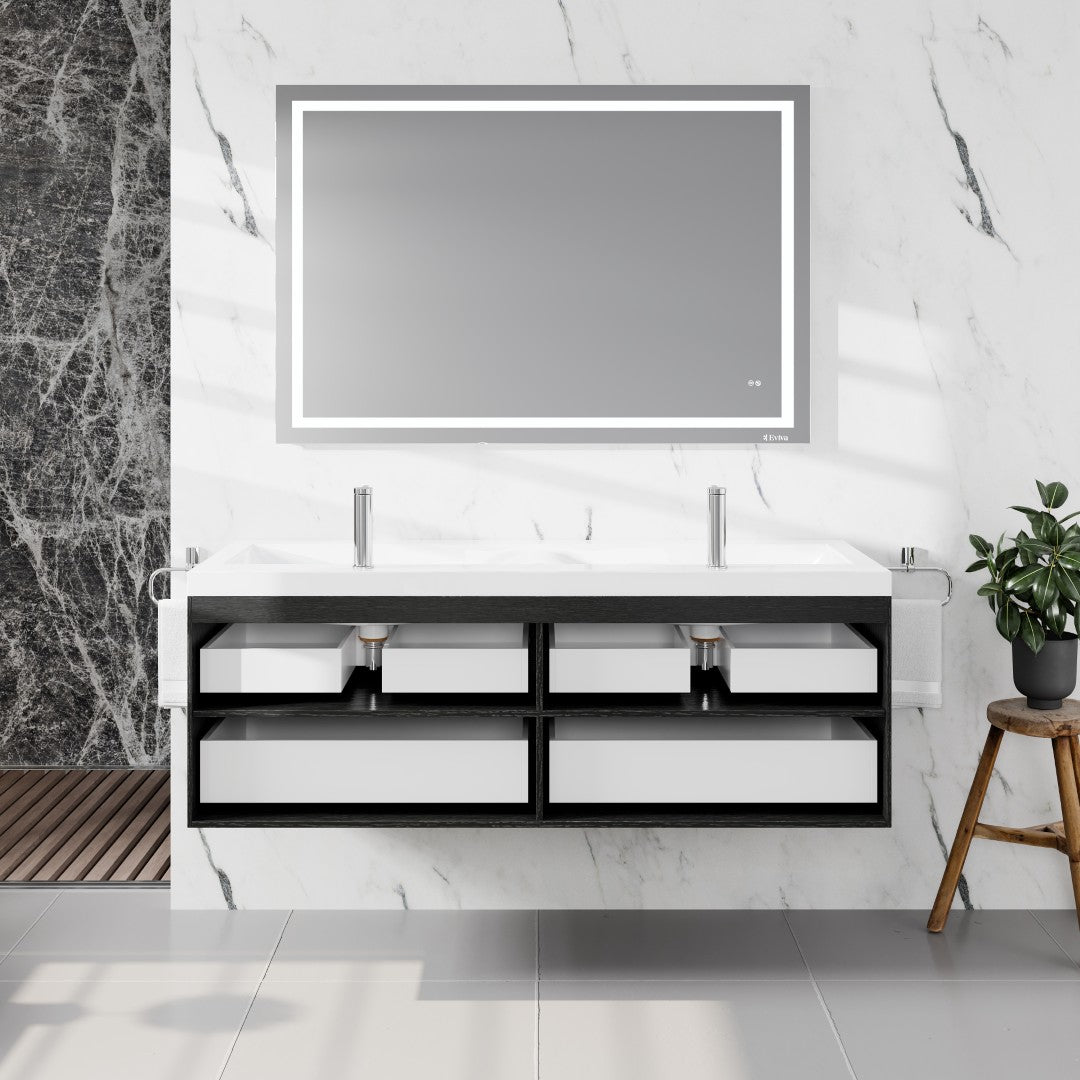 Surf 57 in. Blackwood Wall Mount Double Sink  Bath Vanity with Acrylic Top and Integrated Sinks