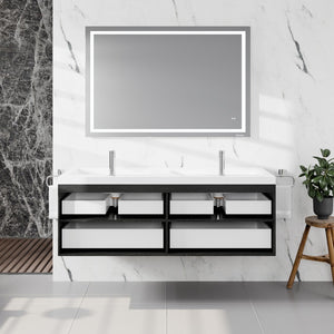 Surf 57 in. Blackwood Wall Mount Double Sink  Bath Vanity with Acrylic Top and Integrated Sinks