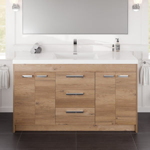 Lugano 60 in. Natural Oak Single Sink Bath Vanity with Acrylic Top and Integrated Sink