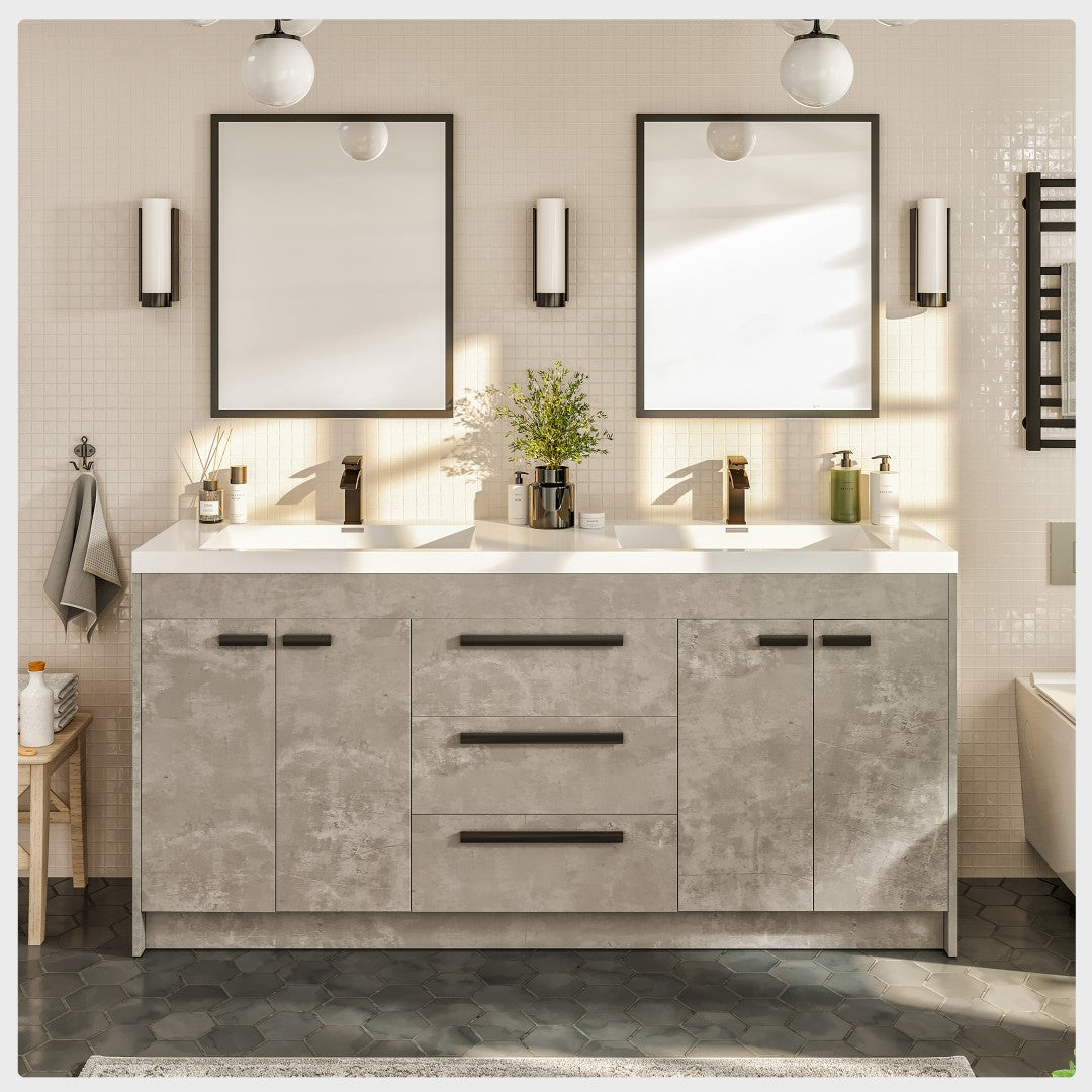 Lugano 60 in. Concrete Gray Double Sink  Bath Vanity with Acrylic Top and Integrated Sinks