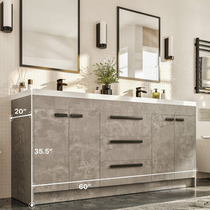 Lugano 60 in. Concrete Gray Double Sink  Bath Vanity with Acrylic Top and Integrated Sinks