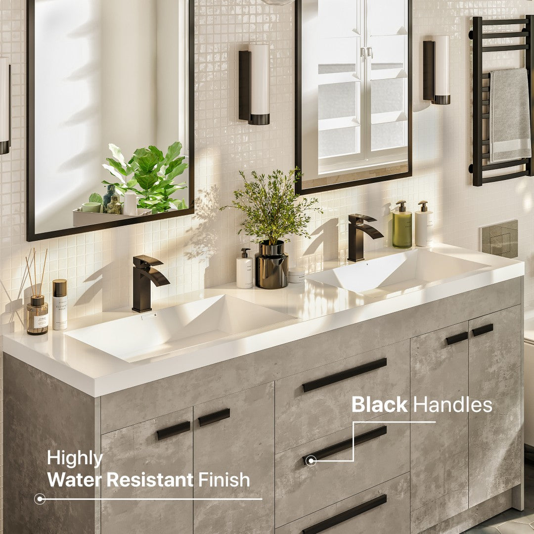 Lugano 60 in. Concrete Gray Double Sink  Bath Vanity with Acrylic Top and Integrated Sinks