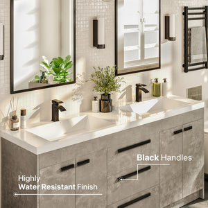 Lugano 60 in. Concrete Gray Double Sink  Bath Vanity with Acrylic Top and Integrated Sinks