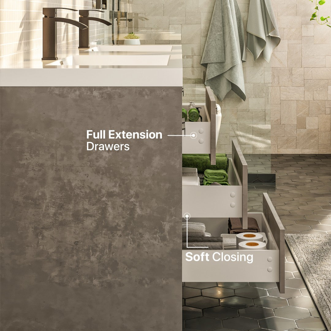 Lugano 60 in. Concrete Gray Double Sink  Bath Vanity with Acrylic Top and Integrated Sinks