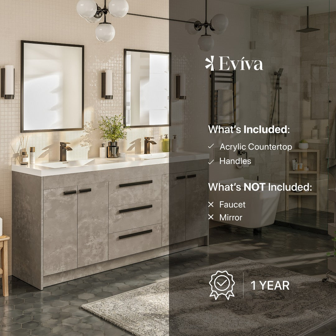 Lugano 60 in. Concrete Gray Double Sink  Bath Vanity with Acrylic Top and Integrated Sinks