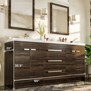 Lugano 60 in. Gray Oak Double Sink  Bath Vanity with Acrylic Top and Integrated Sinks