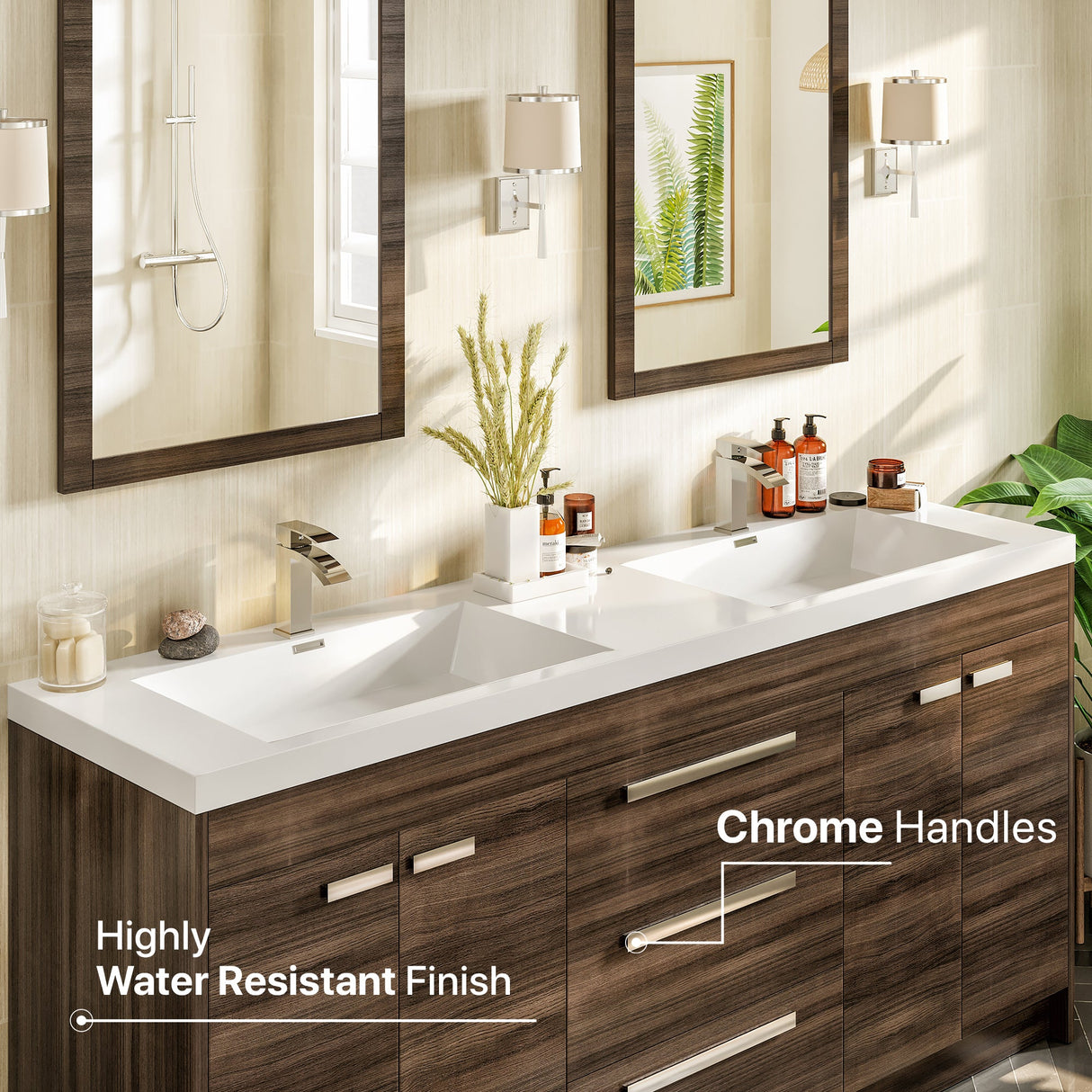 Lugano 60 in. Gray Oak Double Sink  Bath Vanity with Acrylic Top and Integrated Sinks